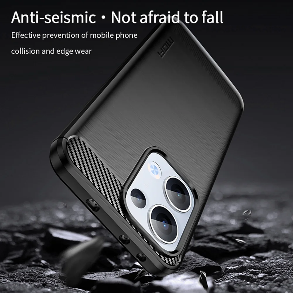 For Oppo Reno13 5G (Global) Back Cover MOFI Brushed Texture Carbon Fiber Soft TPU Case - Black-Cellmalls