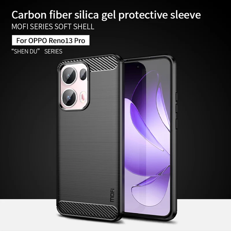 For Oppo Reno13 Pro 5G Back Cover MOFI Brushed Texture Carbon Fiber Soft TPU Case - Black-Cellmalls