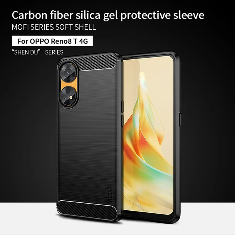 MOFI JK TPU Series-1 For Oppo Reno8 T 4G Carbon Fiber Back Cover Brushed TPU Phone Shell - Black-Cellmalls