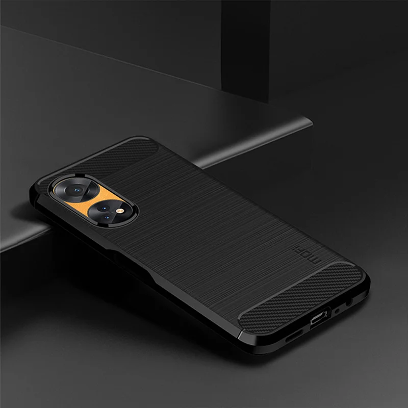 MOFI JK TPU Series-1 For Oppo Reno8 T 4G Carbon Fiber Back Cover Brushed TPU Phone Shell - Black-Cellmalls