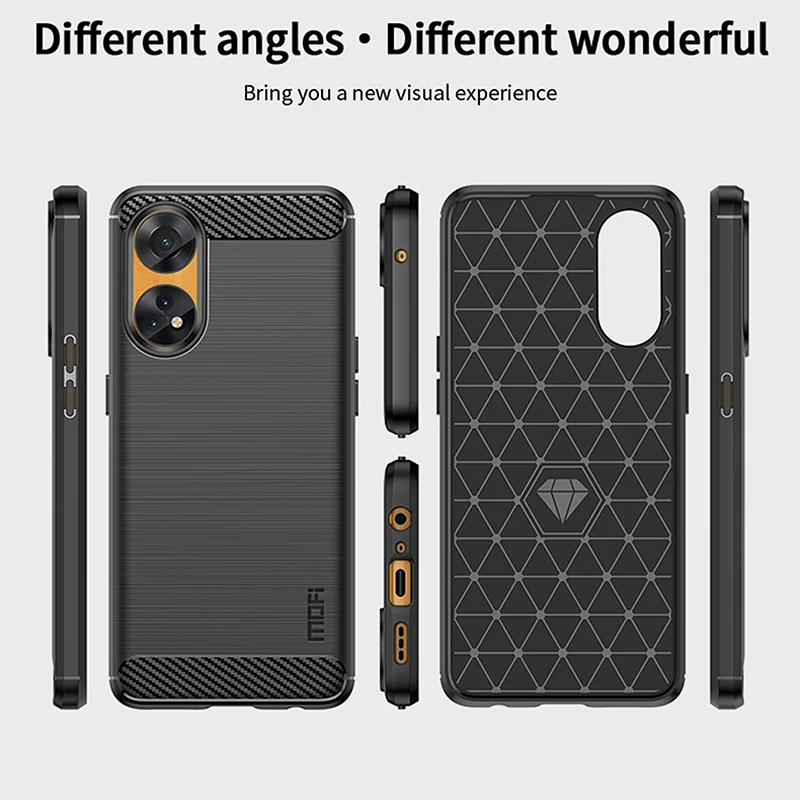 MOFI JK TPU Series-1 For Oppo Reno8 T 4G Carbon Fiber Back Cover Brushed TPU Phone Shell - Black-Cellmalls