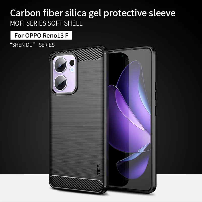 For Oppo Reno13 F 4G / Oppo Reno13 F 5G Back Cover MOFI Brushed Texture Carbon Fiber Soft TPU Case - Black-Cellmalls