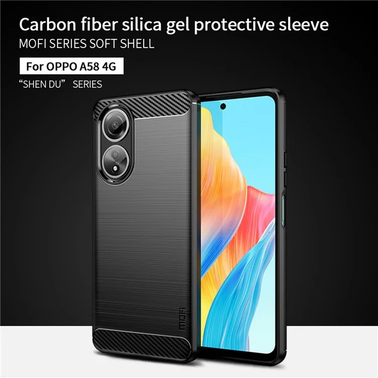 MOFI JK TPU Series-1 for Oppo A58 4G Brushed Cover TPU Anti-scratch Carbon Fiber Texture Cell Phone Case - Black-Cellmalls