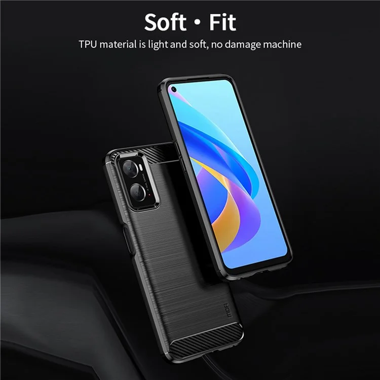 MOFI for Oppo A57 4G / A57s 4G / A57 (2022) 5G / A77 5G / K10 5G / Realme V23 4G / Narzo 50 5G / Q5i Ultra-slim Carbon Fiber Texture Soft TPU Back Cover Brushed Surface Anti-oil Phone Case - Grey-Cellmalls