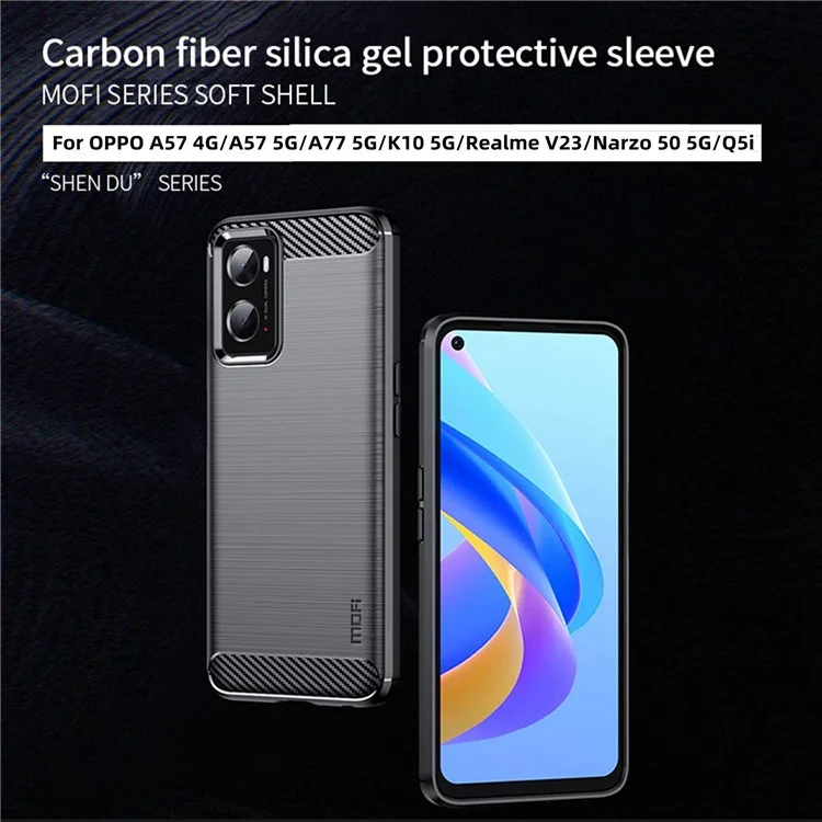 MOFI for Oppo A57 4G / A57s 4G / A57 (2022) 5G / A77 5G / K10 5G / Realme V23 4G / Narzo 50 5G / Q5i Ultra-slim Carbon Fiber Texture Soft TPU Back Cover Brushed Surface Anti-oil Phone Case - Grey-Cellmalls