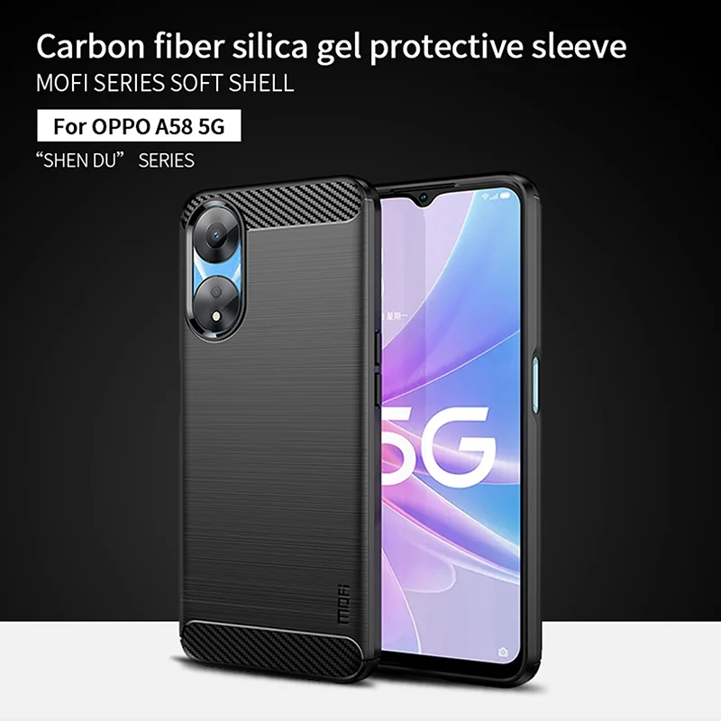 MOFI JK TPU Series-1 Carbon Fiber Back Cover for Oppo A58 5G / A58x 5G / A78 5G Brushed TPU Phone Shell - Black-Cellmalls