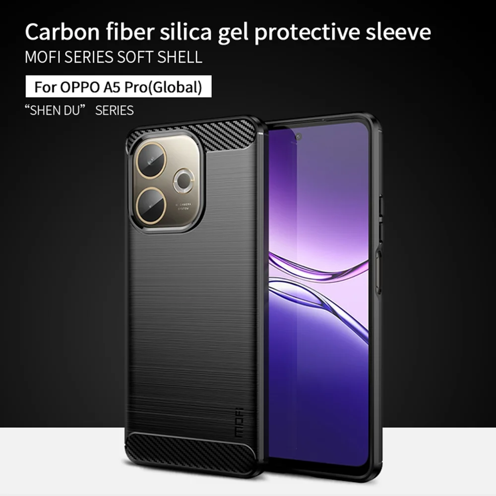 For Oppo A5 Pro 4G (Global) / 5G (Global) / A5 Energy 5G (China) Back Cover MOFI Brushed Texture Carbon Fiber Soft TPU Case - Black-Cellmalls