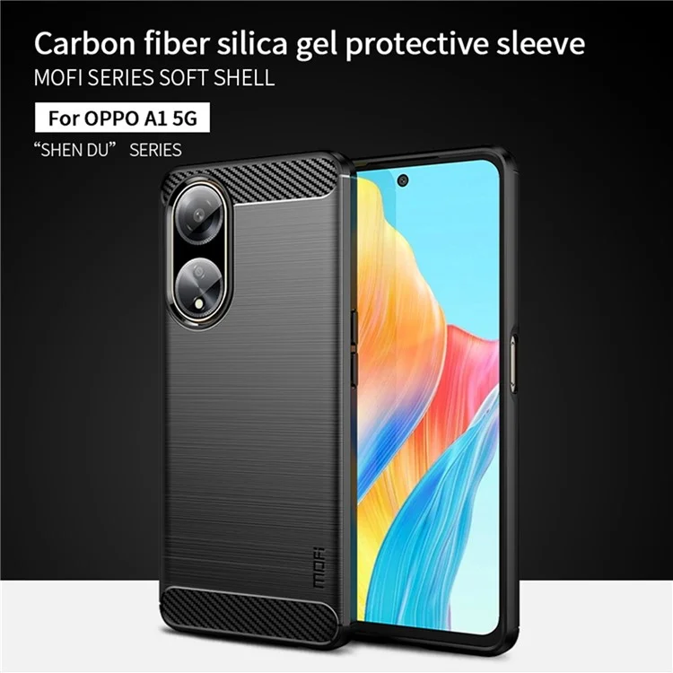 MOFI JK TPU Series-1 Soft TPU Phone Case for Oppo A1 5G Carbon Fiber Brushed Anti-Drop Phone Cover - Black-Cellmalls