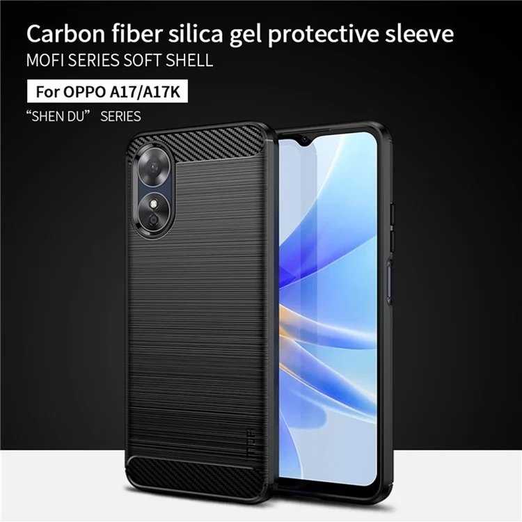 MOFI JK TPU Series-1 for Oppo A17k 4G / A17 4G Carbon Fiber Texture Flexible TPU Case Anti-scratch Brushed Phone Back Cover - Black-Cellmalls