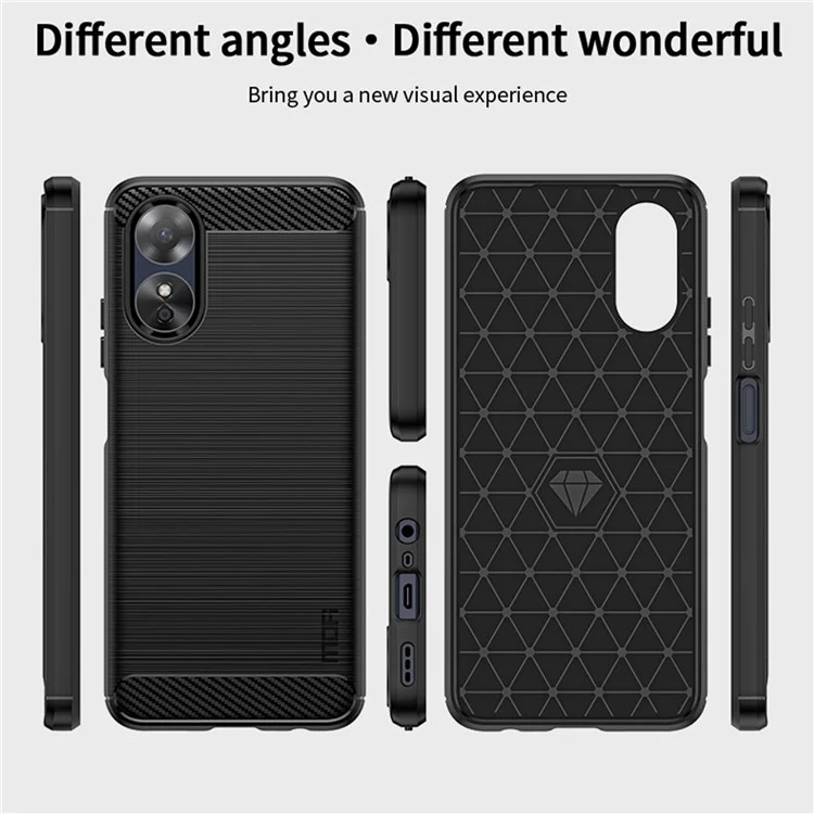 MOFI JK TPU Series-1 for Oppo A17k 4G / A17 4G Carbon Fiber Texture Flexible TPU Case Anti-scratch Brushed Phone Back Cover - Black-Cellmalls