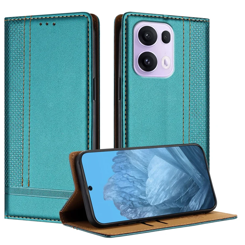 For Oppo Reno13 Pro 5G Case L-Shaped Grid Pattern Leather Stand Phone Cover with Card Slots - Blue-Cellmalls