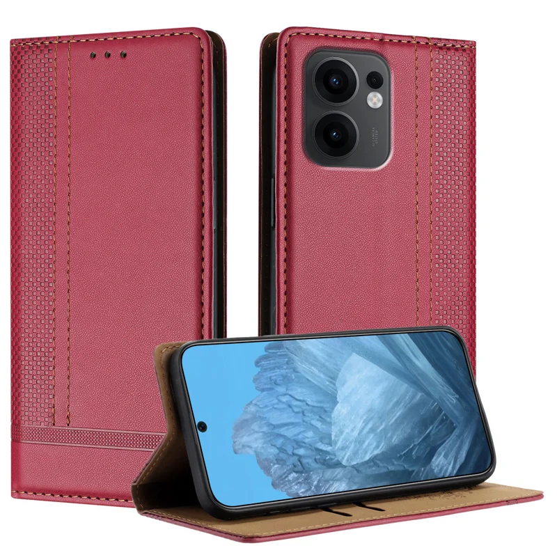 For Oppo Reno13 F 5G Case L-Shaped Grid Pattern Leather Stand Phone Cover with Card Slots - Blue-Cellmalls