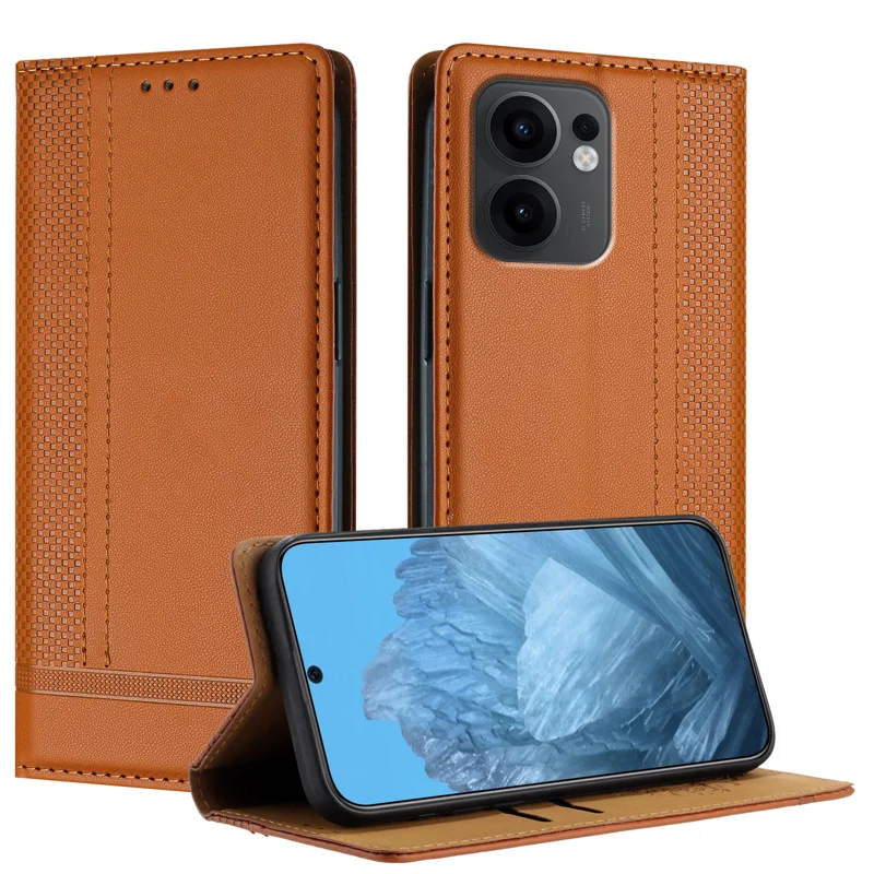 For Oppo Reno13 F 5G Case L-Shaped Grid Pattern Leather Stand Phone Cover with Card Slots - Blue-Cellmalls