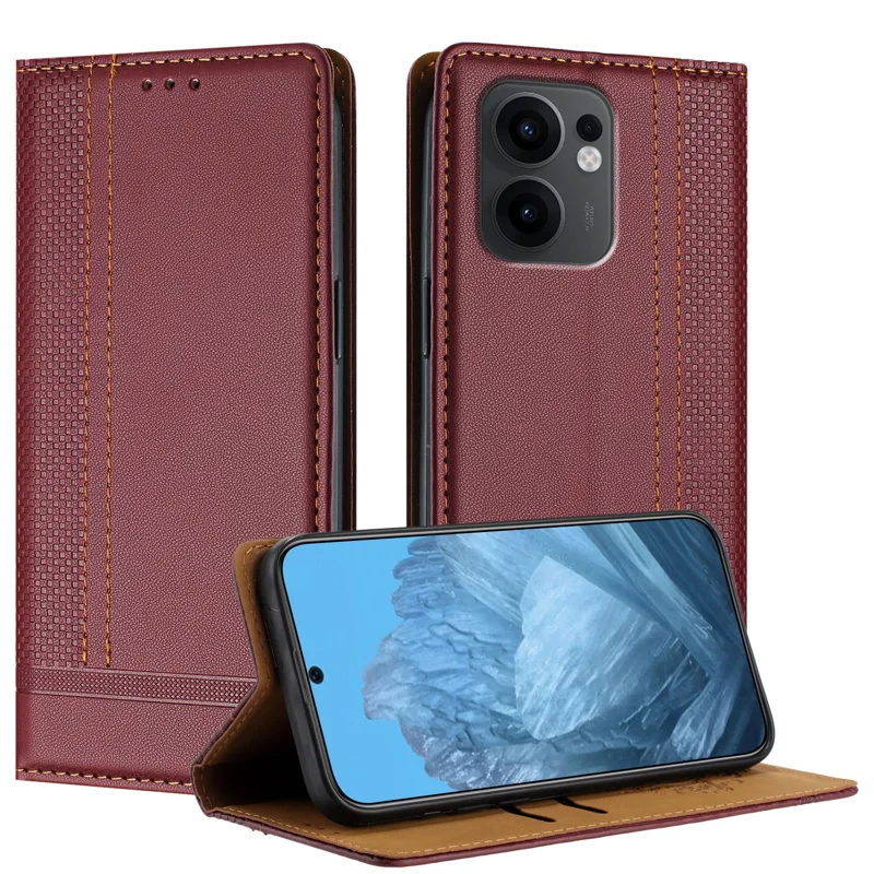 For Oppo Reno13 F 5G Case L-Shaped Grid Pattern Leather Stand Phone Cover with Card Slots - Blue-Cellmalls