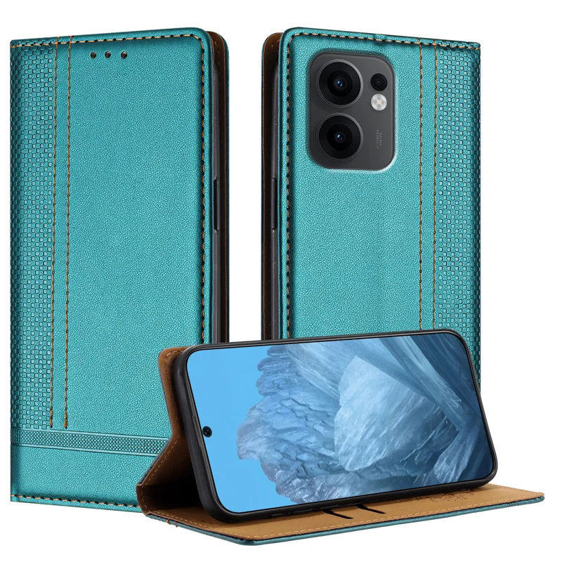 For Oppo Reno13 F 5G Case L-Shaped Grid Pattern Leather Stand Phone Cover with Card Slots - Blue-Cellmalls