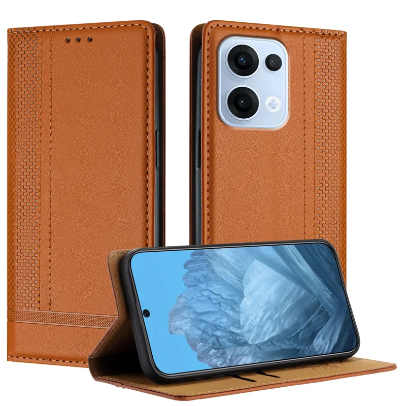 For Oppo Reno13 5G (Global) Case L-Shaped Grid Pattern Leather Stand Phone Cover with Card Slots - Blue-Cellmalls