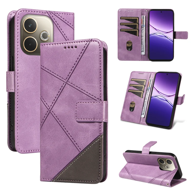 For Oppo A5 Pro 4G (Global) / 5G (Global) / A5 Energy 5G (China) Leather Case Geometric Line Design Wallet Phone Cover with Strap - Red-Cellmalls