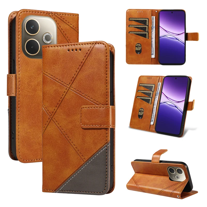 For Oppo A5 Pro 4G (Global) / 5G (Global) / A5 Energy 5G (China) Leather Case Geometric Line Design Wallet Phone Cover with Strap - Red-Cellmalls