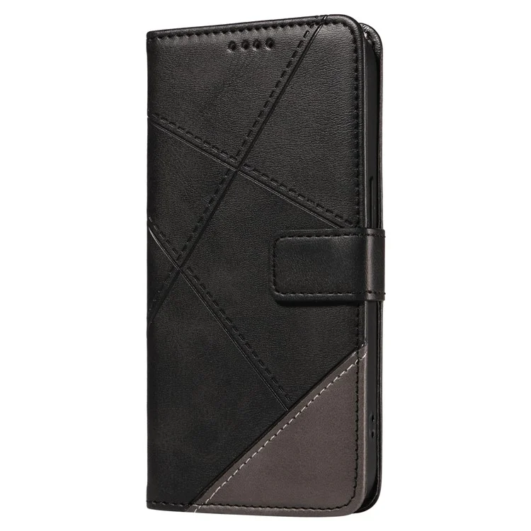 For Oppo Reno12 F 4G Case Leather Geometric Line Phone Cover Card Holder Wrist Strap - Black-Cellmalls