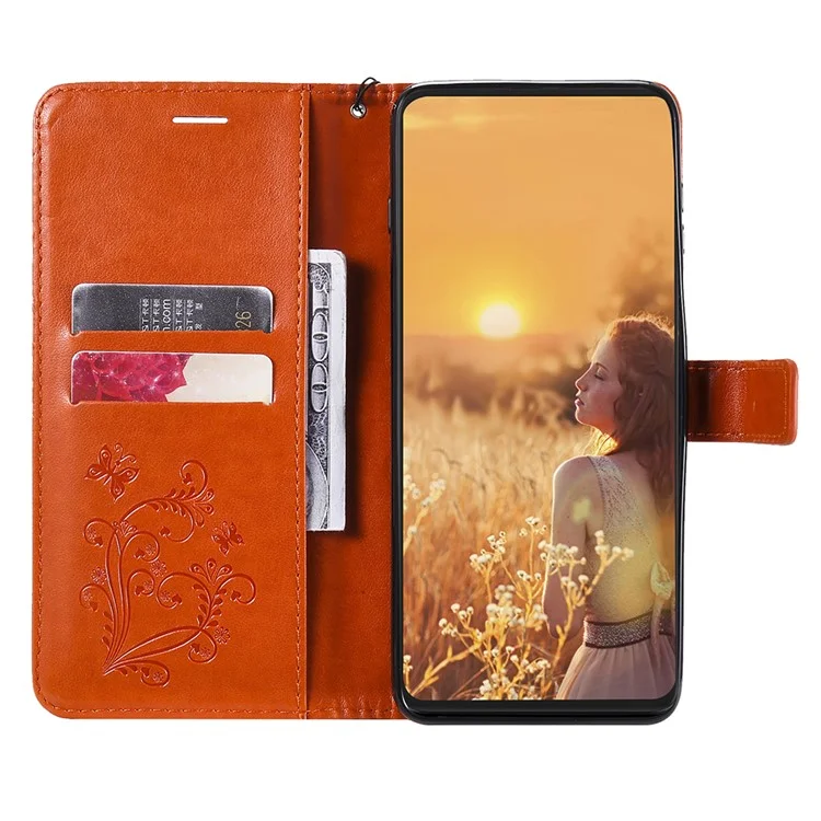 For Oppo Reno6 5G Wallet Case Floral Butterfly Imprinted Leather Phone Cover Stand - Orange-Cellmalls