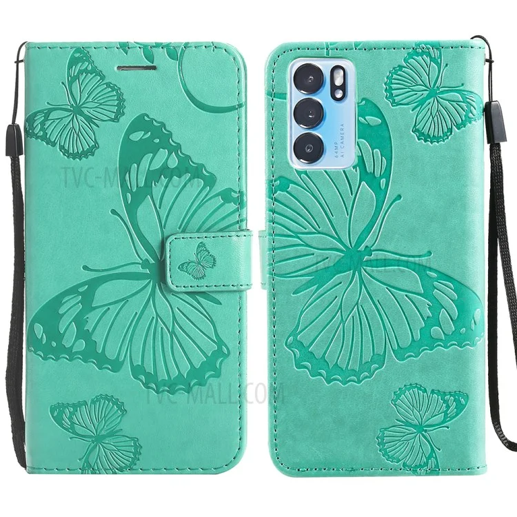 For Oppo Reno6 5G Wallet Case Floral Butterfly Imprinted Leather Phone Cover Stand - Orange-Cellmalls
