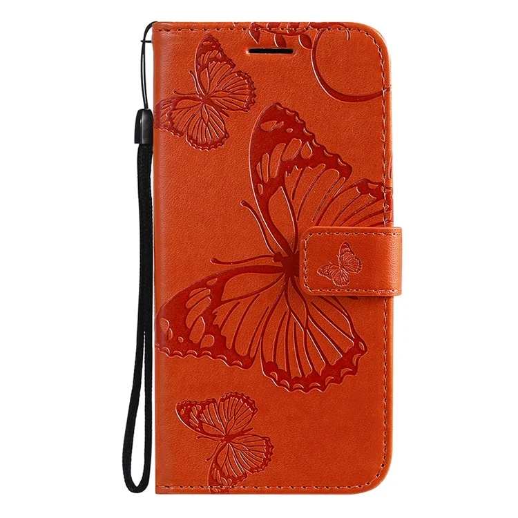 For Oppo Reno6 5G Wallet Case Floral Butterfly Imprinted Leather Phone Cover Stand - Orange-Cellmalls