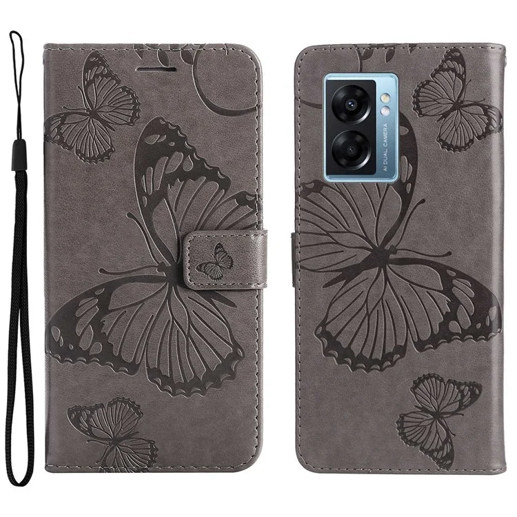 For Oppo A57 (2022) 5G / A77 5G / Realme V23 5G Case Solid Color Leather Mobile Cover Wallet Stand with Strap - Red-Cellmalls