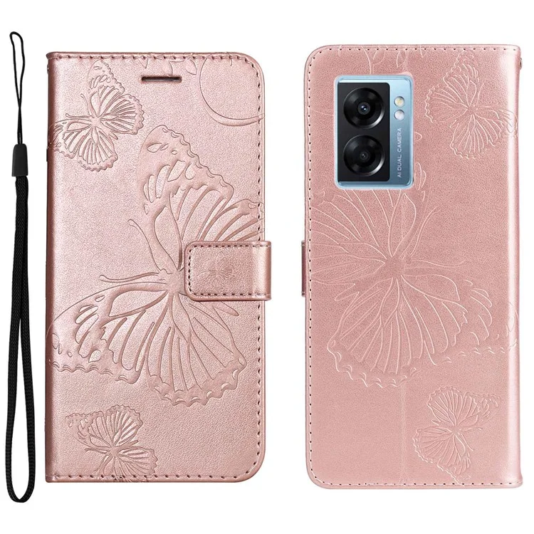 For Oppo A57 (2022) 5G / A77 5G / Realme V23 5G Case Solid Color Leather Mobile Cover Wallet Stand with Strap - Red-Cellmalls