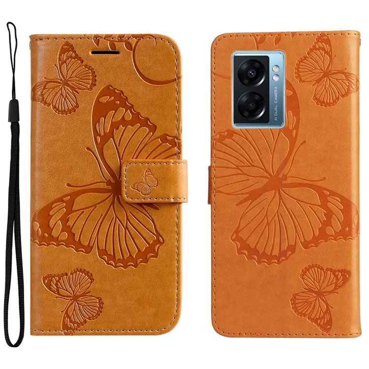 For Oppo A57 (2022) 5G / A77 5G / Realme V23 5G Case Solid Color Leather Mobile Cover Wallet Stand with Strap - Red-Cellmalls