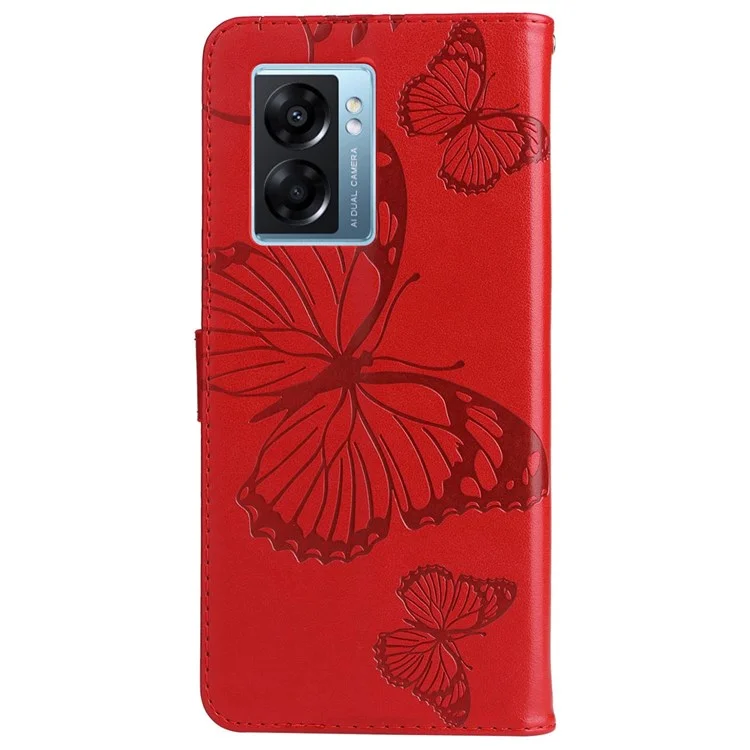 For Oppo A57 (2022) 5G / A77 5G / Realme V23 5G Case Solid Color Leather Mobile Cover Wallet Stand with Strap - Red-Cellmalls