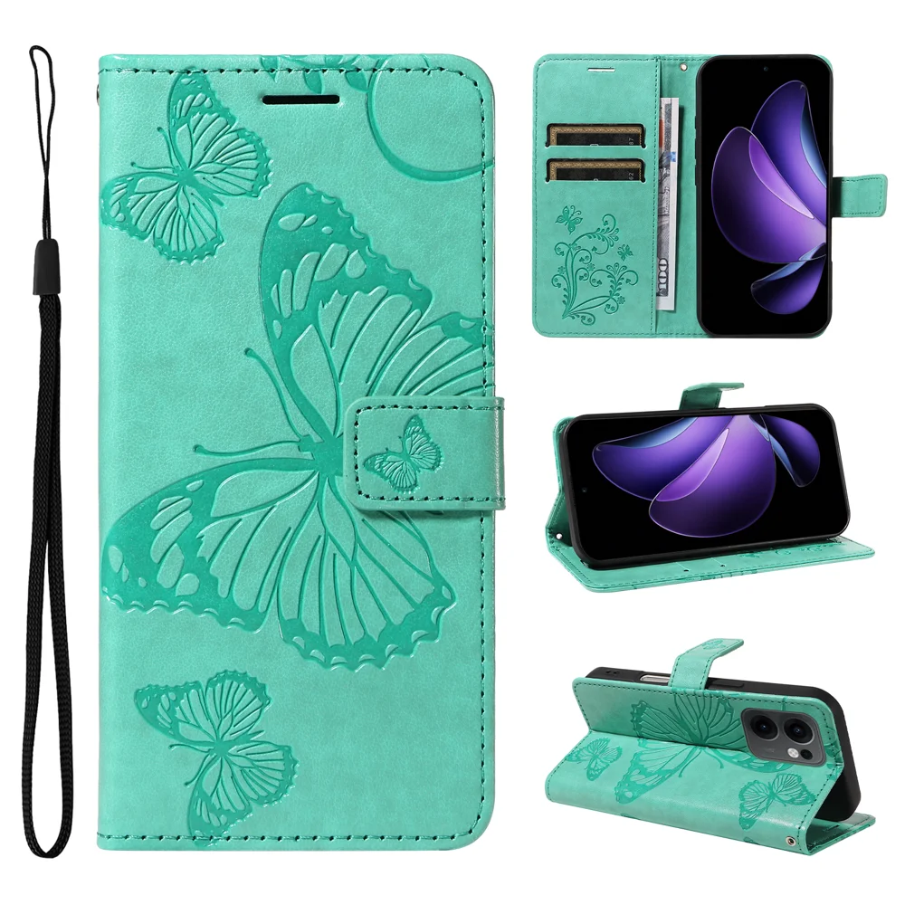 For Oppo Reno13 F 5G Wallet Case Floral Butterfly Imprinted Leather Phone Cover Stand -  Green-Cellmalls
