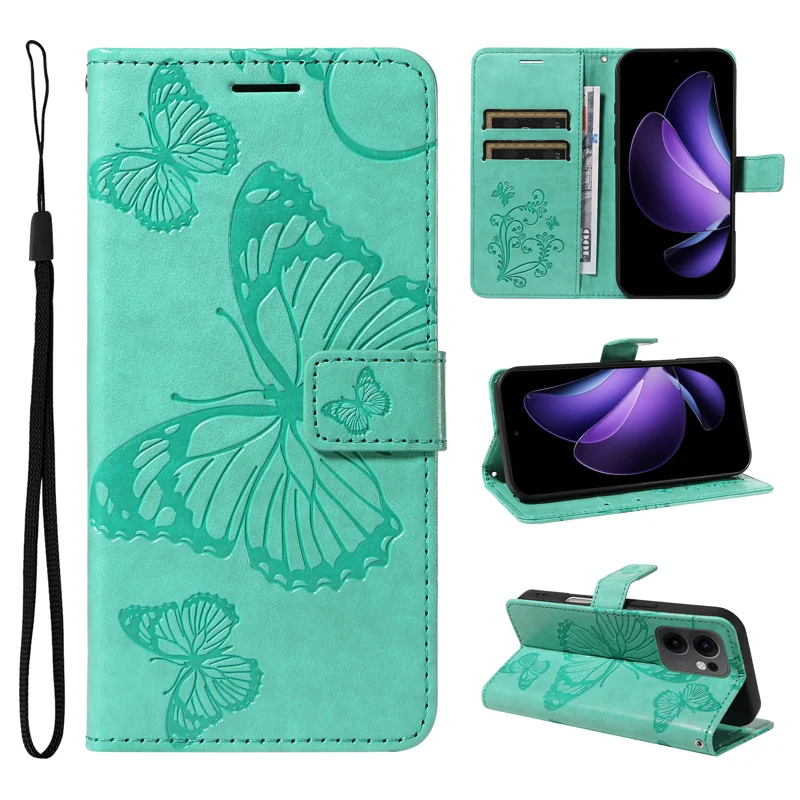 For Oppo Reno13 F 5G Wallet Case Floral Butterfly Imprinted Leather Phone Cover Stand -  Green-Cellmalls