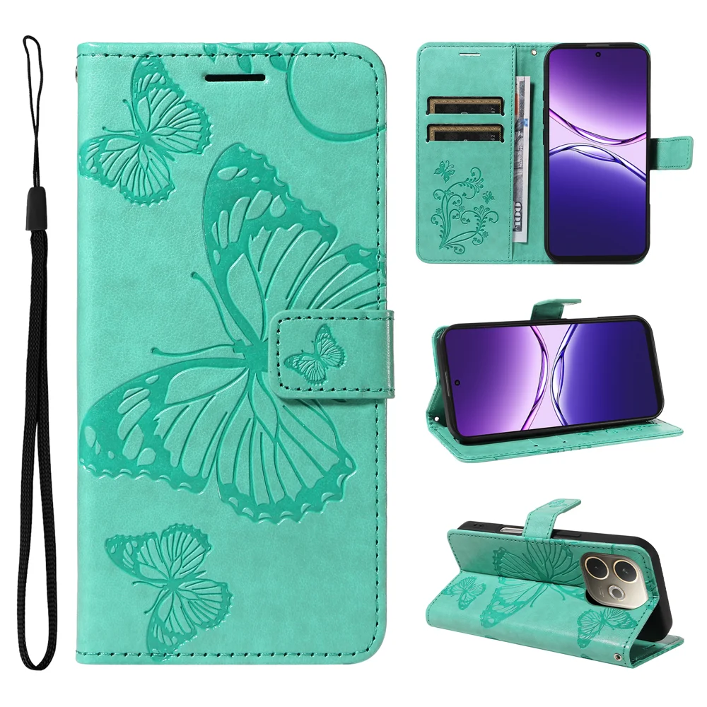 For Oppo A5 Pro 4G (Global) / 5G (Global) / A5 Energy 5G (China) Wallet Case Floral Butterfly Imprinted Leather Phone Cover - Green-Cellmalls