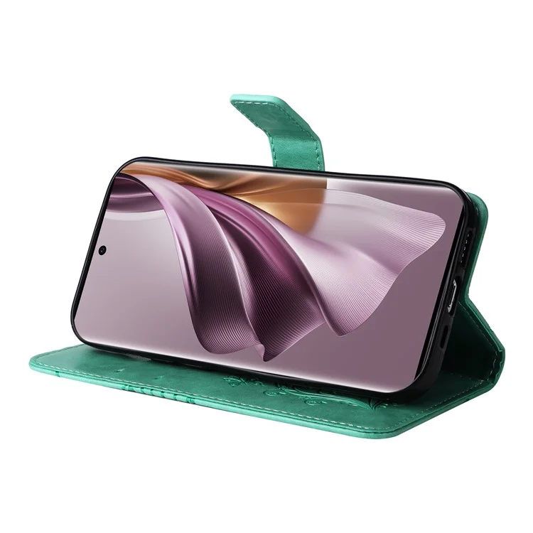 For Oppo Reno10 5G (Global) / Reno10 Pro 5G (Global) Wallet Case Floral Butterfly Imprinted Leather Phone Cover Stand - Green-Cellmalls