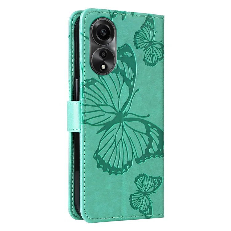 For Oppo A78 4G Wallet Case Floral Butterfly Imprinted Leather Phone Cover Stand - Green-Cellmalls