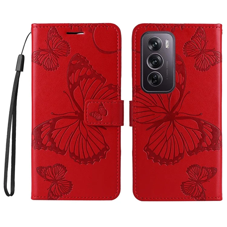 For Oppo Reno12 Pro 5G (Global) / (China) Wallet Case Floral Butterfly Imprinted Leather Phone Cover Stand - Grey-Cellmalls