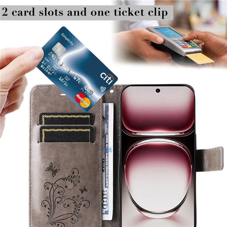 For Oppo Reno12 Pro 5G (Global) / (China) Wallet Case Floral Butterfly Imprinted Leather Phone Cover Stand - Grey-Cellmalls