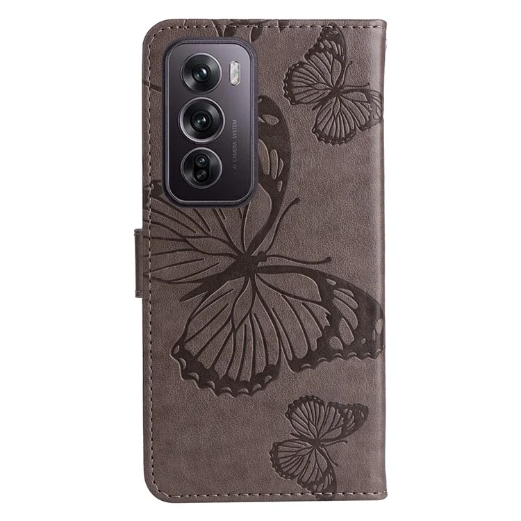 For Oppo Reno12 Pro 5G (Global) / (China) Wallet Case Floral Butterfly Imprinted Leather Phone Cover Stand - Grey-Cellmalls