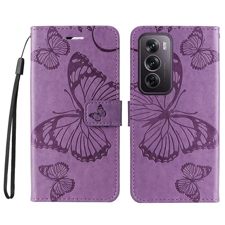 For Oppo Reno12 Pro 5G (Global) / (China) Wallet Case Floral Butterfly Imprinted Leather Phone Cover Stand - Grey-Cellmalls