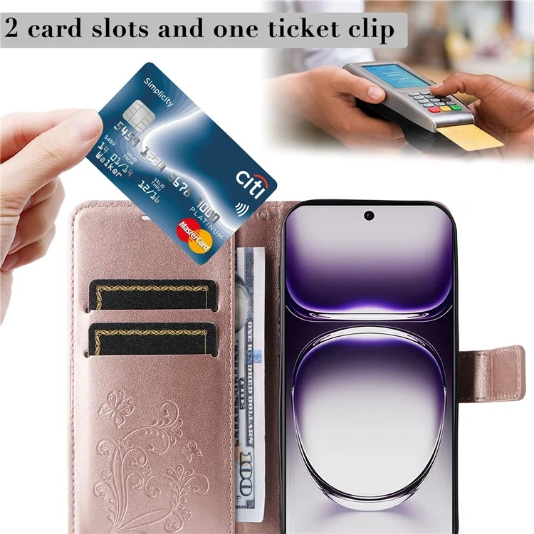 For Oppo Reno12 5G (Global) Wallet Case Floral Butterfly Imprinted Leather Phone Cover Stand - Rose Gold-Cellmalls