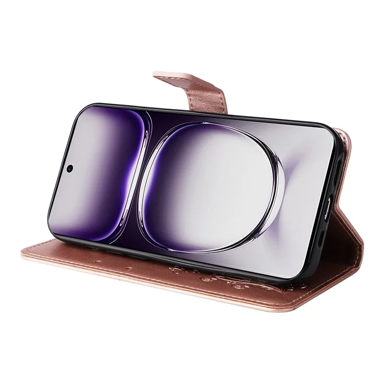 For Oppo Reno12 5G (Global) Wallet Case Floral Butterfly Imprinted Leather Phone Cover Stand - Rose Gold-Cellmalls