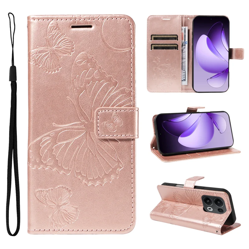For Oppo Reno13 Pro 5G Wallet Case Floral Butterfly Imprinted Leather Phone Cover Stand -  Green-Cellmalls
