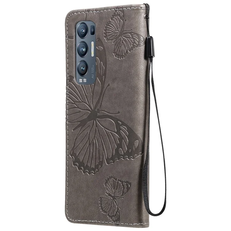 For OPPO Find X3 Neo / Reno5 Pro Plus 5G Wallet Case Floral Butterfly Imprinted Leather Phone Cover Stand - Grey-Cellmalls