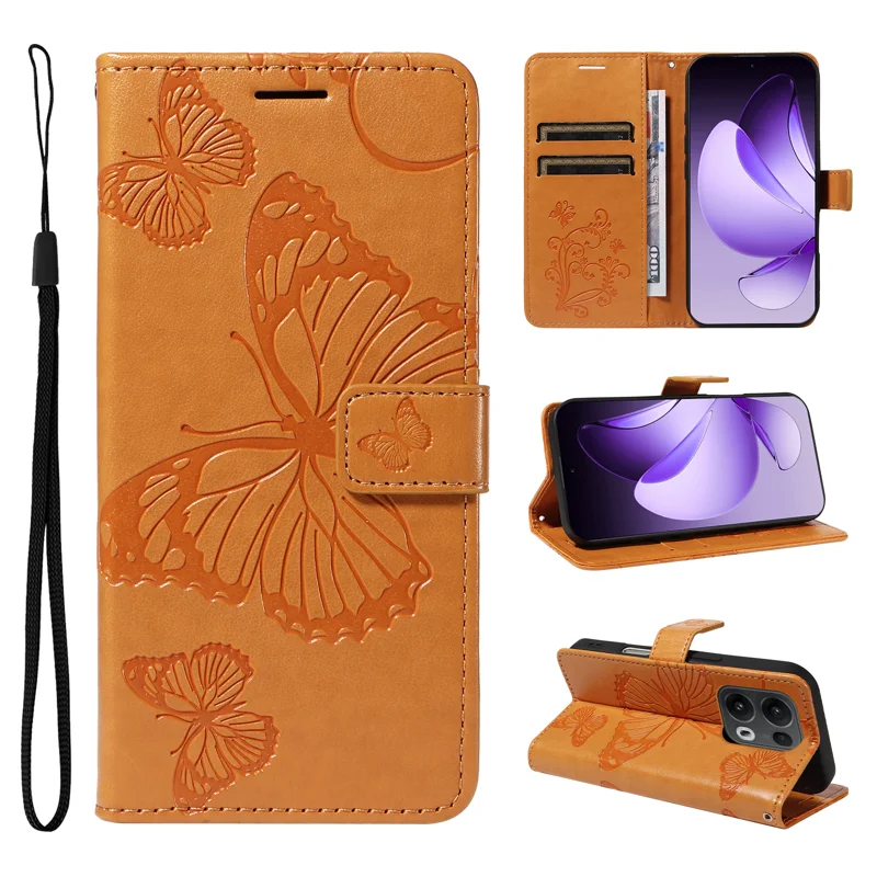For Oppo Reno13 Pro 5G Wallet Case Floral Butterfly Imprinted Leather Phone Cover Stand -  Green-Cellmalls