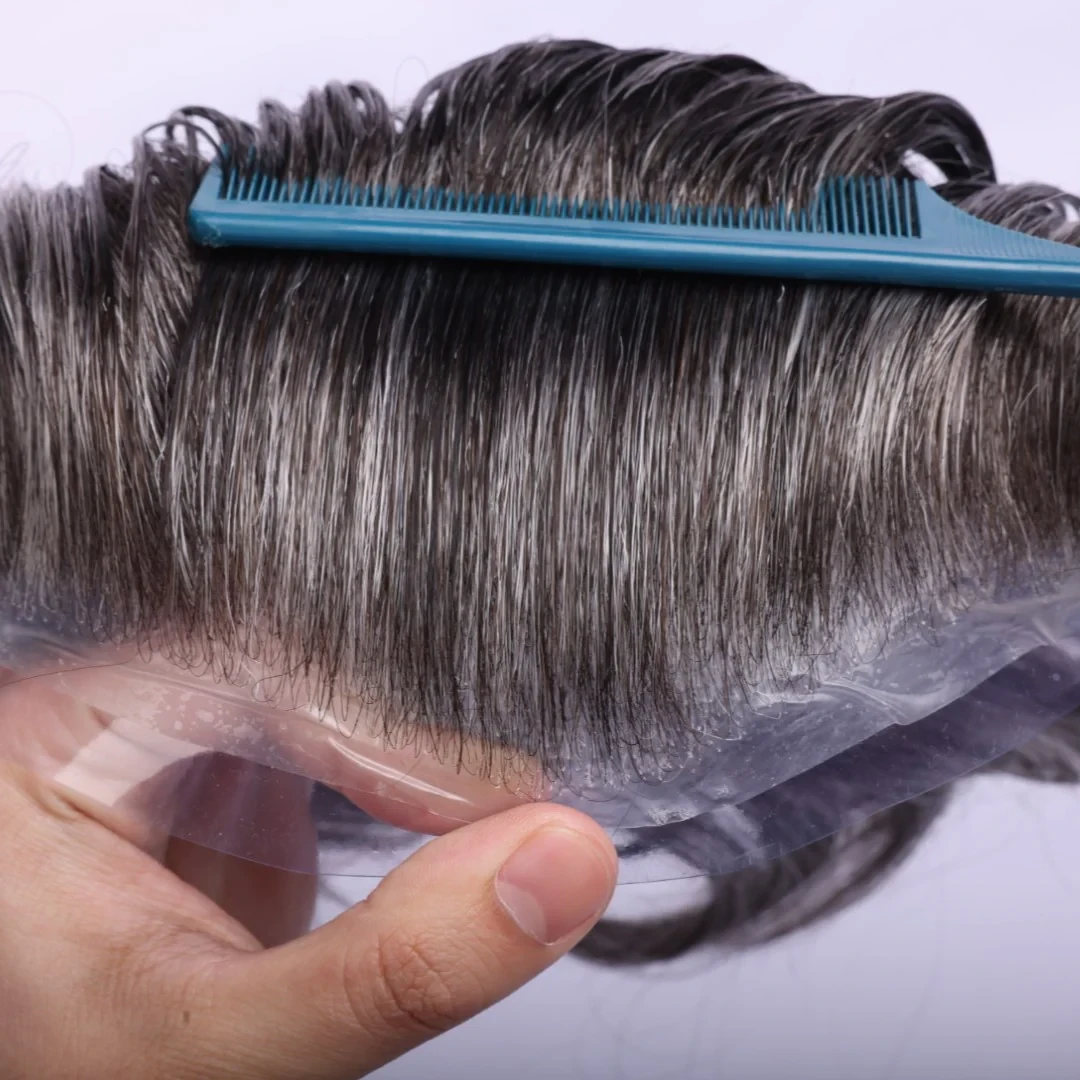 100% Human Hair V-loop Thin Skin base Natural Color 50% Grey Hair System