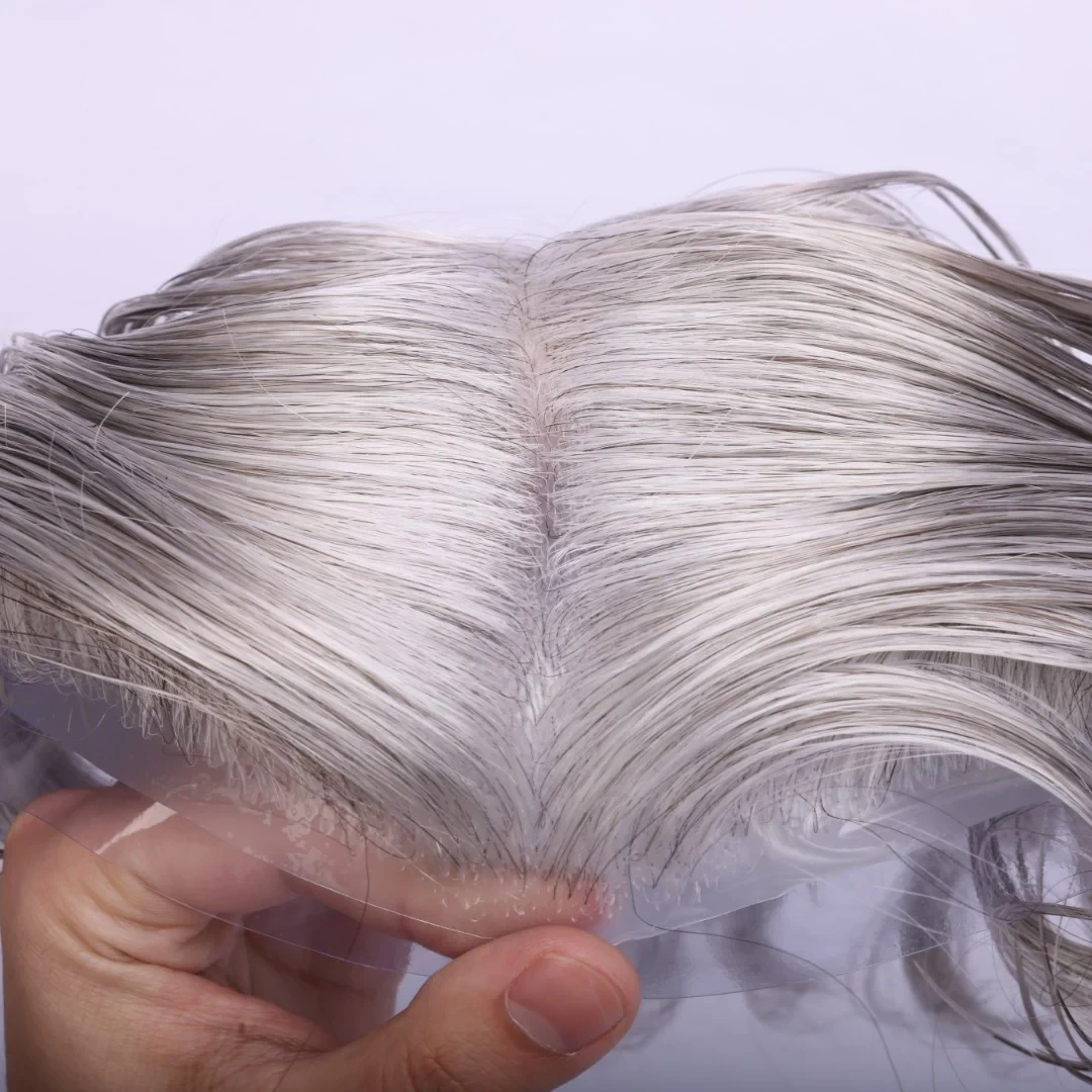 European Human Hair Natural Color With 80% Grey V-loop Thin Skin Hair Pieces