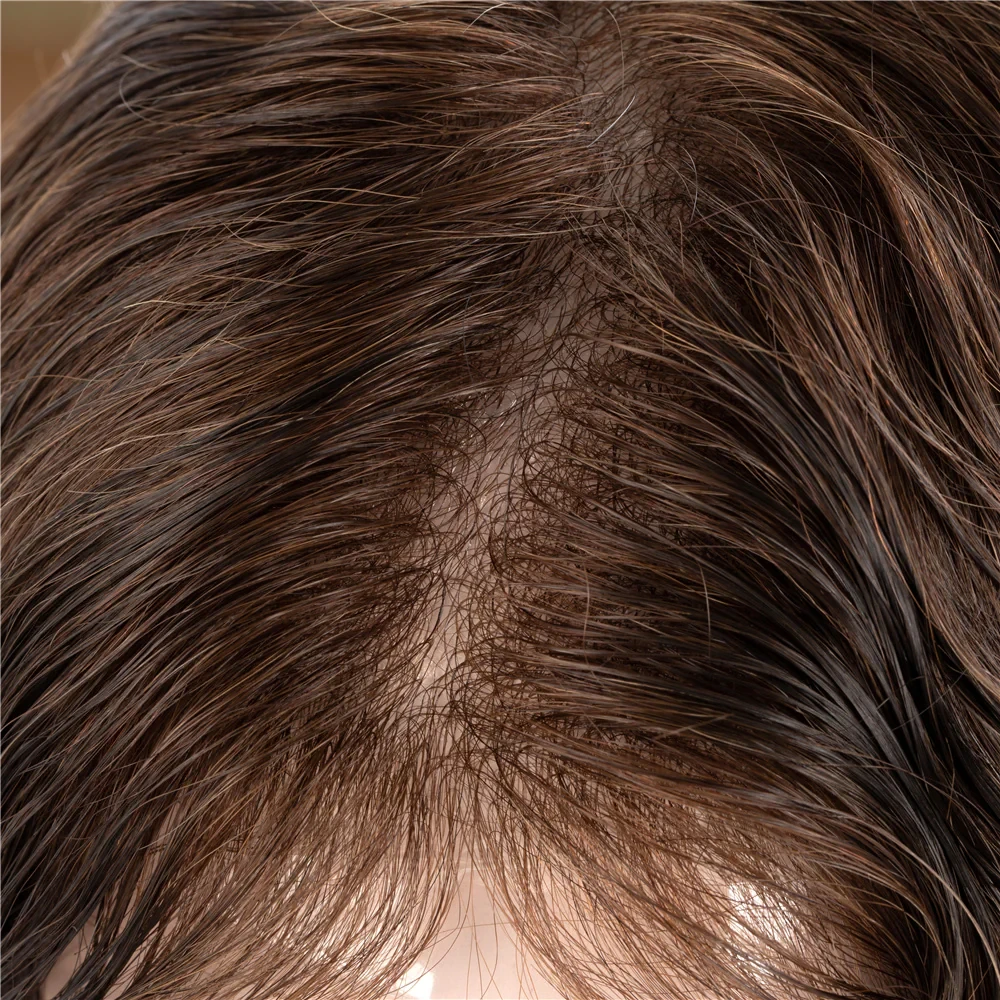100% Human Hair Brown Color V-loop Thin Skin Hair Pieces for Men