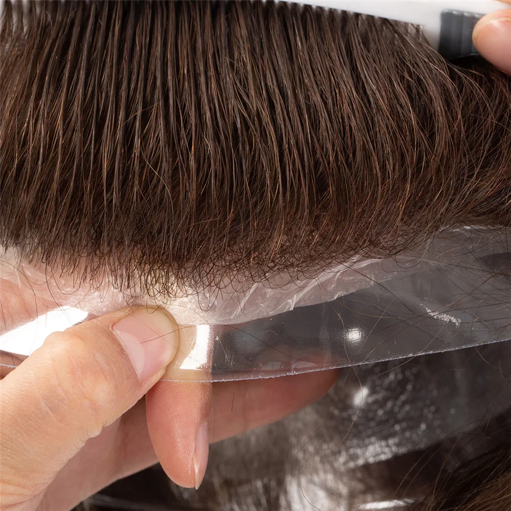 100% Human Hair Brown Color V-loop Thin Skin Hair Pieces for Men