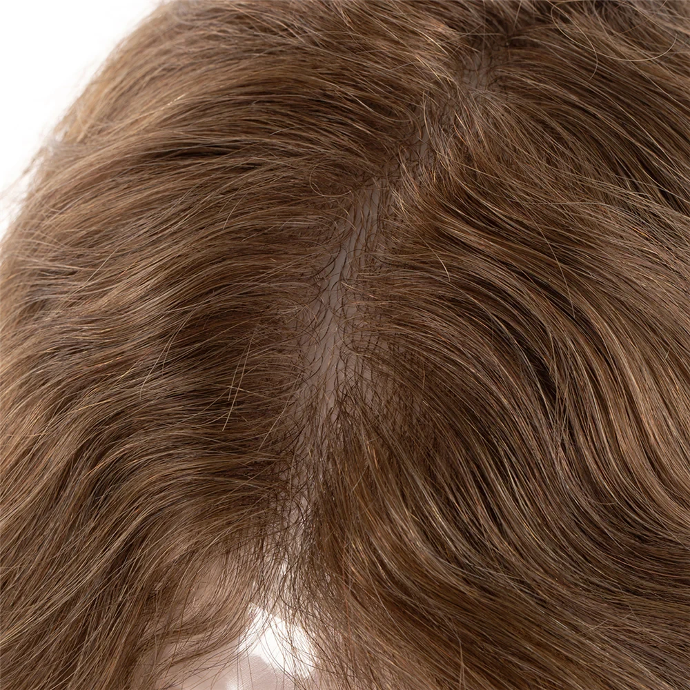 European Human Hair #6 Light Brown Color V-loop Thin Skin Men Wig