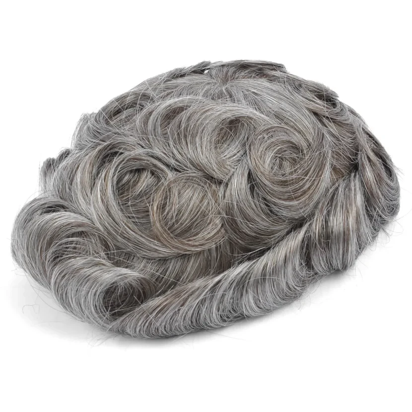 European Human Hair #550 Nature color with 50% Grey Color V-loop Thin Skin Hair Systems
